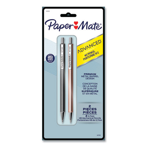 Paper Mate Advanced Mechanical Pencils, 0.7 mm, HB (#2), Black Lead, Gun Metal Gray; Rose Gold Barrel, 2-Pack 2128209