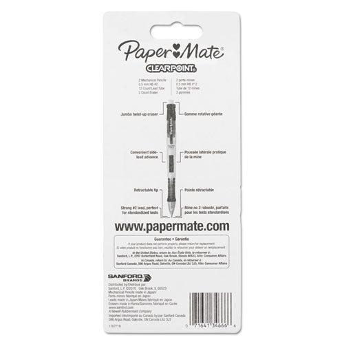 Paper Mate Clear Point Mechanical Pencil, 0.5 mm, HB (#2.5), Black Lead, Randomly Assorted Barrel Colors, 2-Pack 34666PP