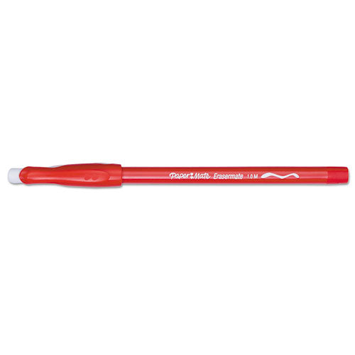 Paper Mate Eraser Mate Ballpoint Pen, Stick, Medium 1 mm, Red Ink, Red Barrel, Dozen 3920158
