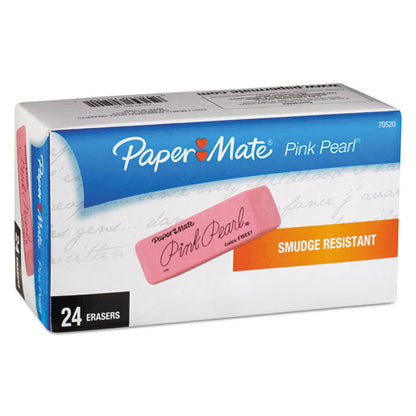 Paper Mate Pink Pearl Eraser, For Pencil Marks, Rectangular Block, Medium, Pink, 24-Box 70520