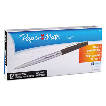 Paper Mate Flair Felt Tip Porous Point Pen, Stick, Extra-Fine 0.4 mm, Black Ink, Black Barrel, Dozen 8330152