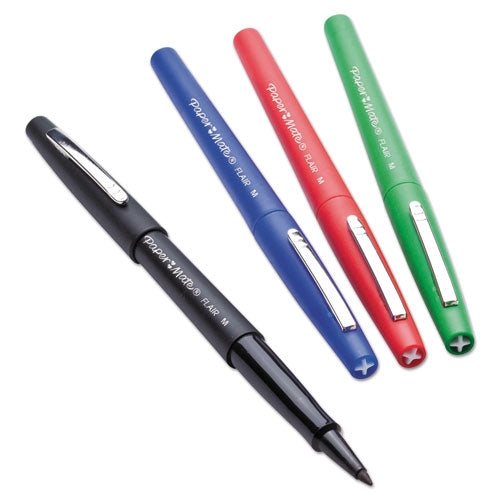Paper Mate Point Guard Flair Felt Tip Porous Point Pen, Stick, Medium 0.7 mm, Blue Ink, Blue Barrel, Dozen 8410152
