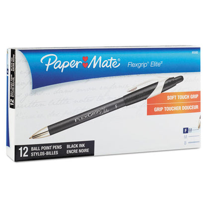 Paper Mate FlexGrip Elite Ballpoint Pen, Retractable, Fine 0.8 mm, Black Ink, Black Barrel, Dozen 85582