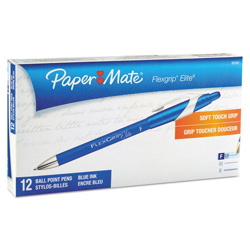 Paper Mate FlexGrip Elite Ballpoint Pen, Retractable, Fine 0.8 mm, Blue Ink, Blue Barrel, Dozen 85583