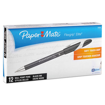 Paper Mate FlexGrip Elite Ballpoint Pen, Stick, Medium 1 mm, Black Ink, Black Barrel, Dozen 85585