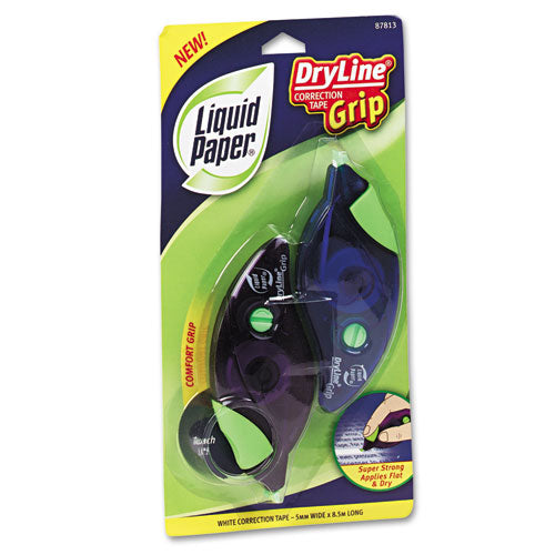 Paper Mate Liquid Paper DryLine Grip Correction Tape, 1-5" x 335", Blue-Purple Dispensers, 2-Pack 87813