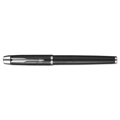 Parker IM Premium Roller Ball Pen, Stick, Fine 0.7 mm, Black Ink, Black-Chrome Barrel 1931658