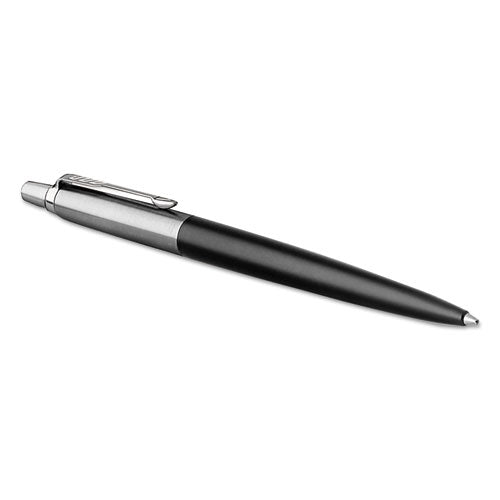 Parker Jotter Ballpoint Pen, Retractable, Medium 1 mm, Blue Ink, Black-Chrome Barrel 1953184