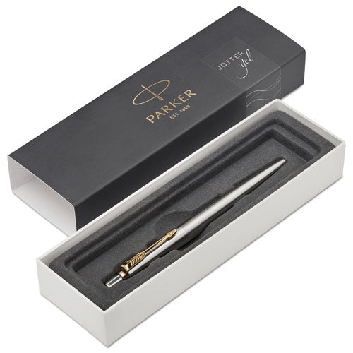 Parker Jotter Gel Pen, Retractable, Medium 0.7 mm, Black Ink, Stainless Steel Barrel 2020647