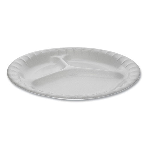 Pactiv Laminated Foam Dinnerware, 3-Compartment Plate, 8.88" dia, White, 500-Carton 0TK100110000