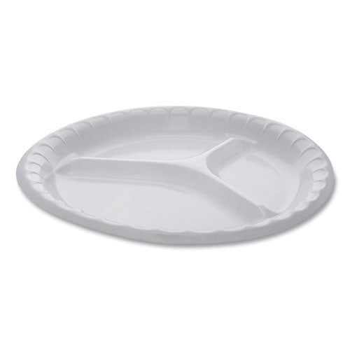 Pactiv Laminated Foam Dinnerware, 3-Compartment Plate, 10.25" dia, White, 540-Carton 0TK10044000Y