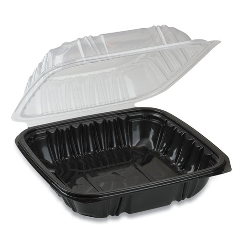 Pactiv EarthChoice Dual Color Hinged-Lid Takeout Container, 1-Compartment, 38 oz, 8.5 x 8.5 x 3, Black-Clear, 150-Carton DC858100B000
