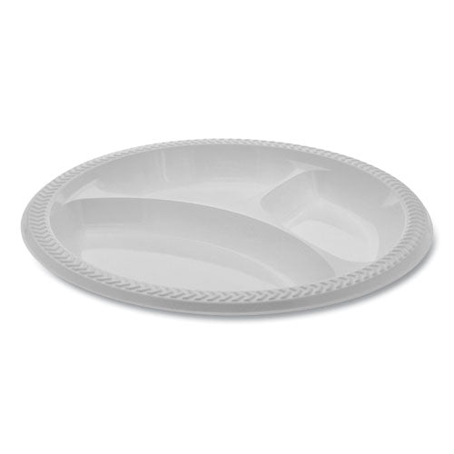 Pactiv Meadoware® OPS Dinnerware, 3-Compartment Plate, 10.25" dia, White, 500-Carton MIC10Y