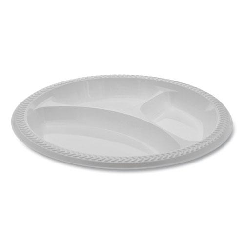Pactiv Meadoware OPS Dinnerware, 3-Compartment Plate, 10.25" dia, White, 500-Carton MIC10Y