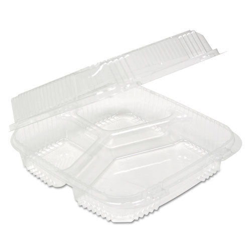 Pactiv ClearView SmartLock Food Containers, 3-Compartment, 5 oz-14 oz, 8.2 x 8.34 x 2,91, Clear, 200-Carton YCI811230000