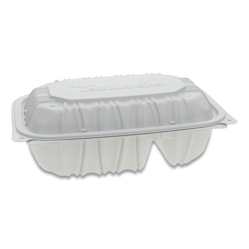 Pactiv Vented Microwavable Hinged-Lid Takeout Container, 2-Compartment, 9 x 6 x 3.1, White, 170-Carton YCNW02052