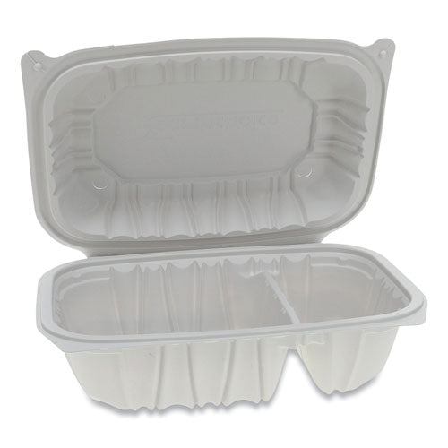 Pactiv Vented Microwavable Hinged-Lid Takeout Container, 2-Compartment, 9 x 6 x 3.1, White, 170-Carton YCNW02052