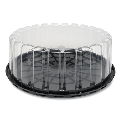 Pactiv Round ShowCake 2-Part Cake Container, Shallow 10" Cake Container, 10" Diameter x 3.38"h, Clear-Black, 90-Carton YEH899020000