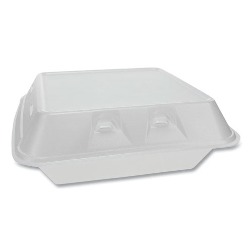 Pactiv SmartLock Vented Foam Hinged Lid Containers, 3-Compartment, 9 x 9.25 x 3.25, White, 150-Carton YHLWV9030000