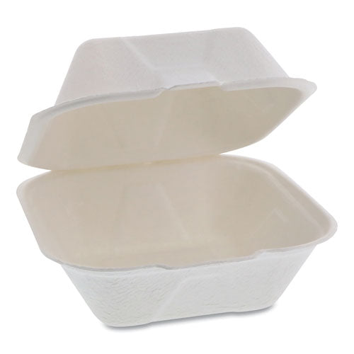Pactiv EarthChoice Bagasse Hinged Lid Container, Single Tab Lock, 6" Sandwich, 5.8 x 5.8 x 3.3, Natural, 500-Carton YMCH00800001