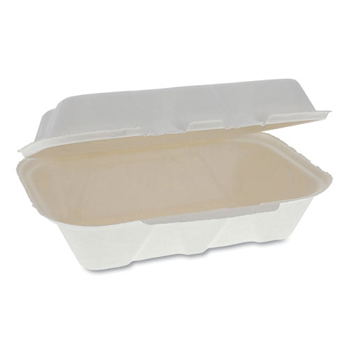 Pactiv EarthChoice Bagasse Hinged Lid Container, Dual Tab Lock, 9.1 x 6.1 x 3.3, Natural, 150-Carton YMCH00890001
