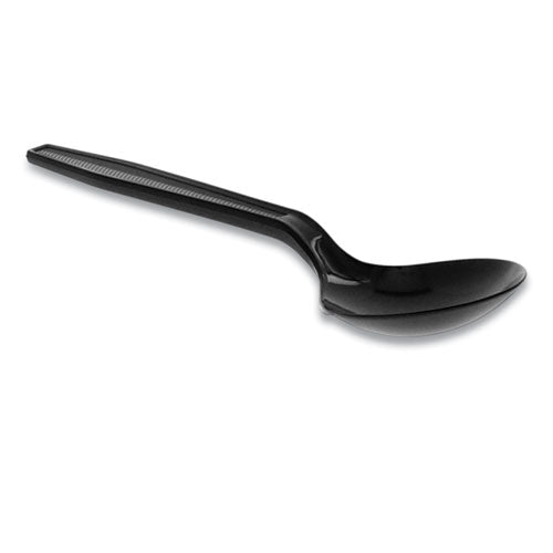 Pactiv Meadoware Polystyrene Cutlery, Soup Spoon, Medium Heavy Weight, Black, 1,000-Carton YMWSSE