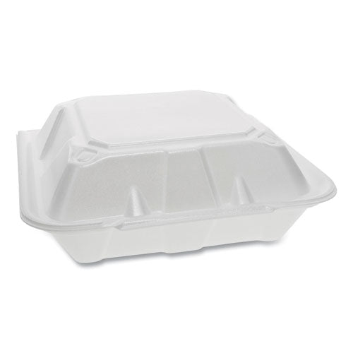 Pactiv Foam Hinged Lid Containers, Dual Tab Lock, 3-Compartment, 9.13 x 9 x 3.25, White, 150-Carton YTD199030000