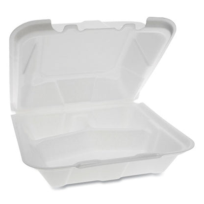 Pactiv Foam Hinged Lid Containers, Dual Tab Lock, 3-Compartment, 9.13 x 9 x 3.25, White, 150-Carton YTD199030000