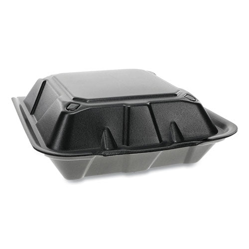 Pactiv Foam Hinged Lid Containers, Dual Tab Lock, 9 x 9 x 3.25, Black, 150-Carton YTDB99010000