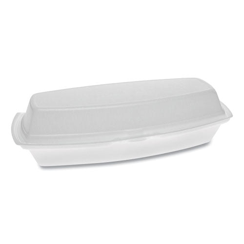 Pactiv Foam Hinged Lid Containers, Single Tab Lock Hot Dog, 7.25 x 3 x 2, White, 504-Carton YTH100980000