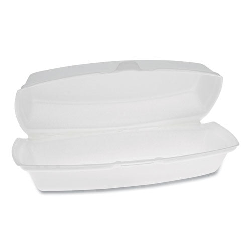 Pactiv Foam Hinged Lid Containers, Single Tab Lock Hot Dog, 7.25 x 3 x 2, White, 504-Carton YTH100980000