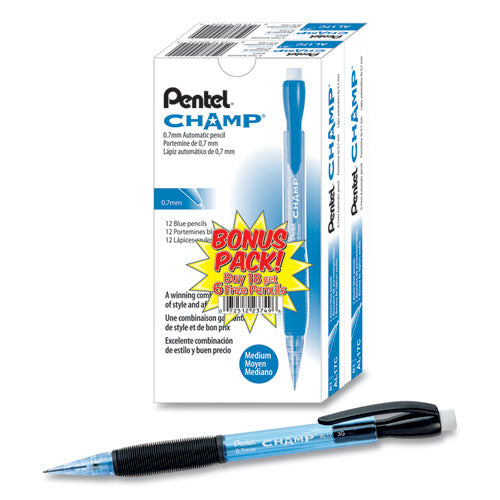 Pentel Champ Mechanical Pencil, 0.7 mm, HB (#2.5), Black Lead, Blue Barrel, 24-Pack AL17CSW-US