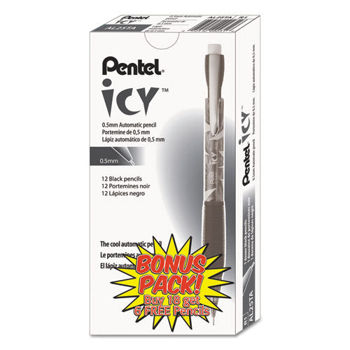 Pentel Icy Mechanical Pencil, 0.5 mm, HB (#2.5), Black Lead, Transparent Smoke Barrel, 24-Pack AL25TASW-SPR