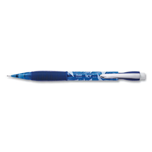 Pentel Icy Mechanical Pencil, 0.5 mm, HB (#2.5), Black Lead, Transparent Blue Barrel, Dozen AL25TC
