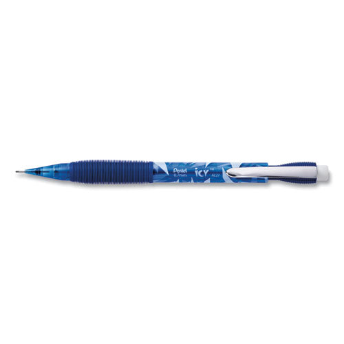 Pentel Icy Mechanical Pencil, 0.7 mm, HB (#2.5), Black Lead, Transparent Blue Barrel, 24-Pack AL27TCSW-SPR