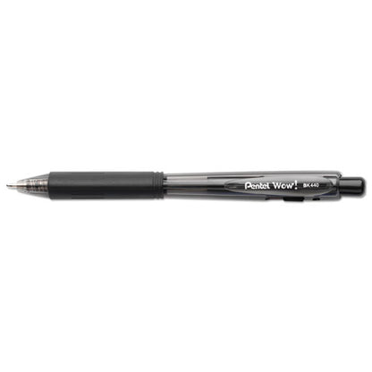Pentel WOW! Ballpoint Pen, Retractable, Medium 1 mm, Black Ink, Black Barrel, Dozen BK440-A