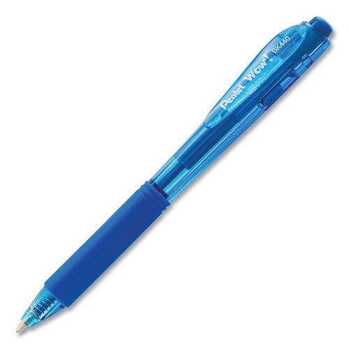 Pentel WOW! Ballpoint Pen, Retractable, Medium 1 mm, Blue Ink, Blue Barrel, Dozen BK440-C