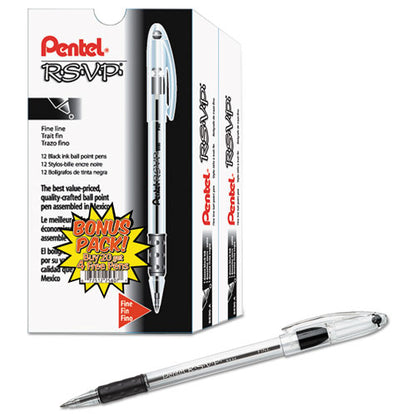 Pentel R.S.V.P. Ballpoint Pen Value Pack, Stick, Fine 0.7 mm, Black Ink, Clear-Black Barrel, 24-Pack BK90ASW2