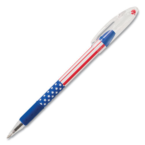 Pentel R.S.V.P. Stars and Stripes Ballpoint Pen, Stick, Fine 0.7 mm, Black Ink, Red-White-Blue Barrel, Dozen BK90USA-A
