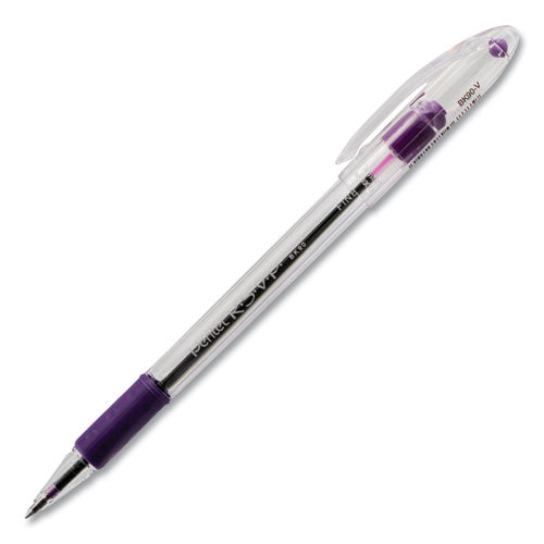 Pentel R.S.V.P. Ballpoint Pen, Stick, Fine 0.7 mm, Violet Ink, Clear-Violet Barrel, Dozen BK90V