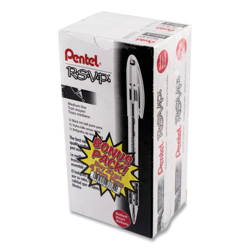 Pentel R.S.V.P. Ballpoint Pen Value Pack, Stick, Medium 1 mm, Black Ink, Clear-Black Barrel, 24-Pack BK91ASW-US