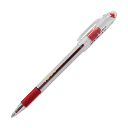 Pentel R.S.V.P. Ballpoint Pen, Stick, Medium 1 mm, Red Ink, Clear-Red Barrel, Dozen BK91B