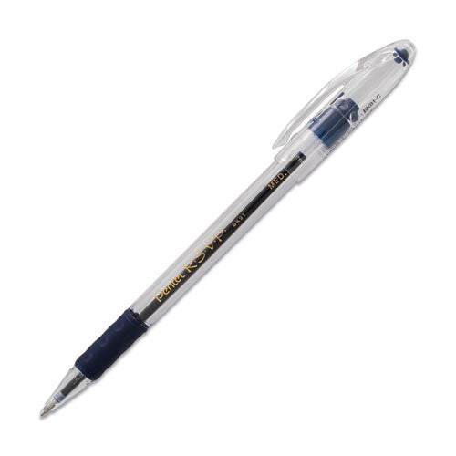 Pentel R.S.V.P. Ballpoint Pen, Stick, Medium 1 mm, Blue Ink, Clear-Blue Barrel, Dozen BK91C