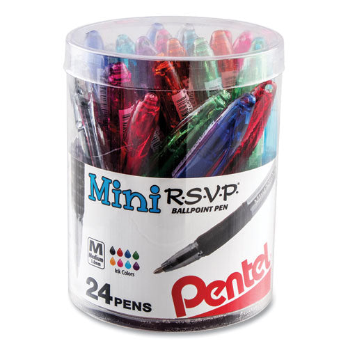 Pentel R.S.V.P. Mini Ballpoint Pen, Stick, Medium 1 mm, Assorted Ink and Barrel Colors, 24-Pack BK91MN24M