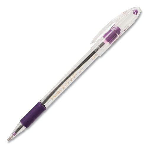 Pentel R.S.V.P. Ballpoint Pen, Stick, Medium 1 mm, Violet Ink, Clear-Violet Barrel, Dozen BK91V