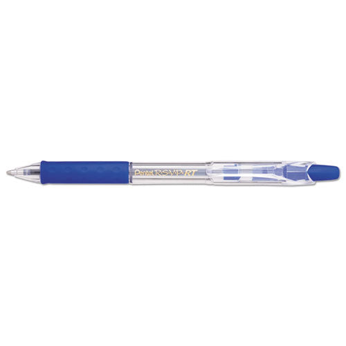Pentel R.S.V.P. RT Ballpoint Pen, Retractable, Medium 1 mm, Blue Ink, Clear Barrel, Dozen BK93-C