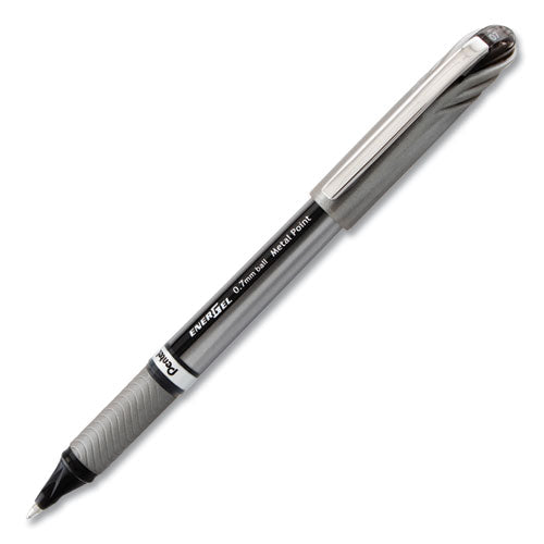 Pentel EnerGel NV Gel Pen, Stick, Medium 0.7 mm, Black Ink, Gray Barrel, Dozen BL27A