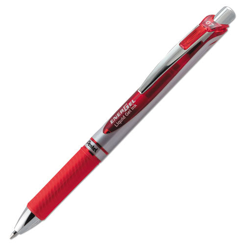 Pentel EnerGel RTX Gel Pen, Retractable, Medium 0.7 mm, Red Ink, Red-Gray Barrel BL77-B