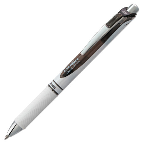 Pentel EnerGel RTX Gel Pen, Retractable, Medium 0.7 mm, Black Ink, White-Black Barrel BL77PW-A