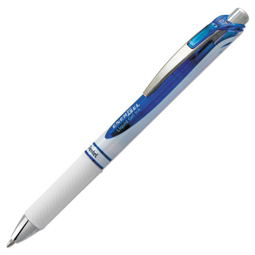 Pentel EnerGel RTX Gel Pen, Retractable, Medium 0.7 mm, Blue Ink, White-Blue Barrel BL77PW-C